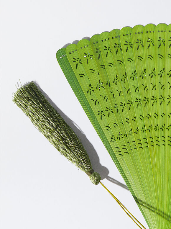 Leque de bambu com libélulas - Amarelo