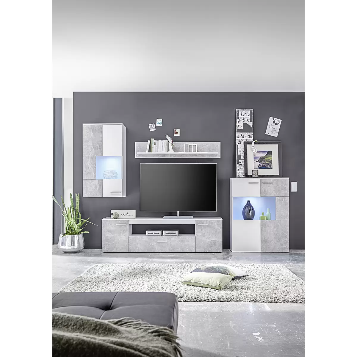 Wohnwand Vulcan weiss,Betonoptik