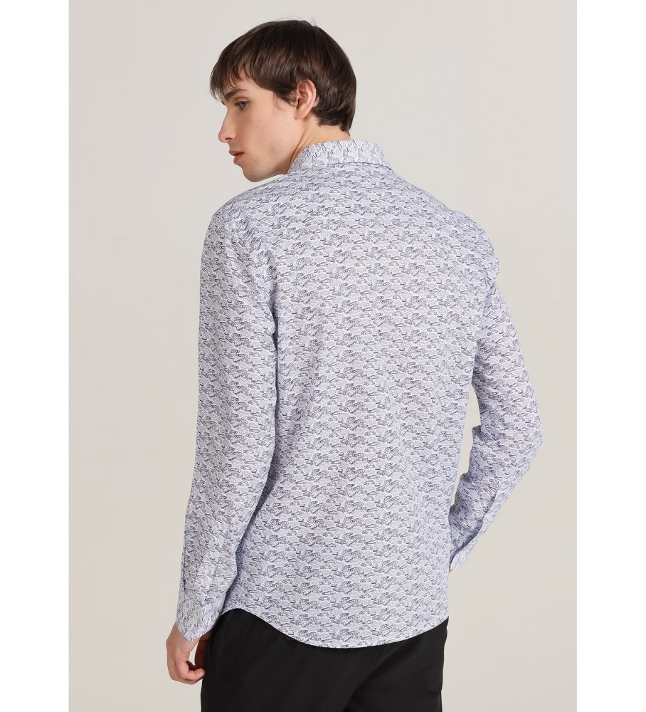 Bendorff Camisa de popeline de manga comprida com mini estampa azul