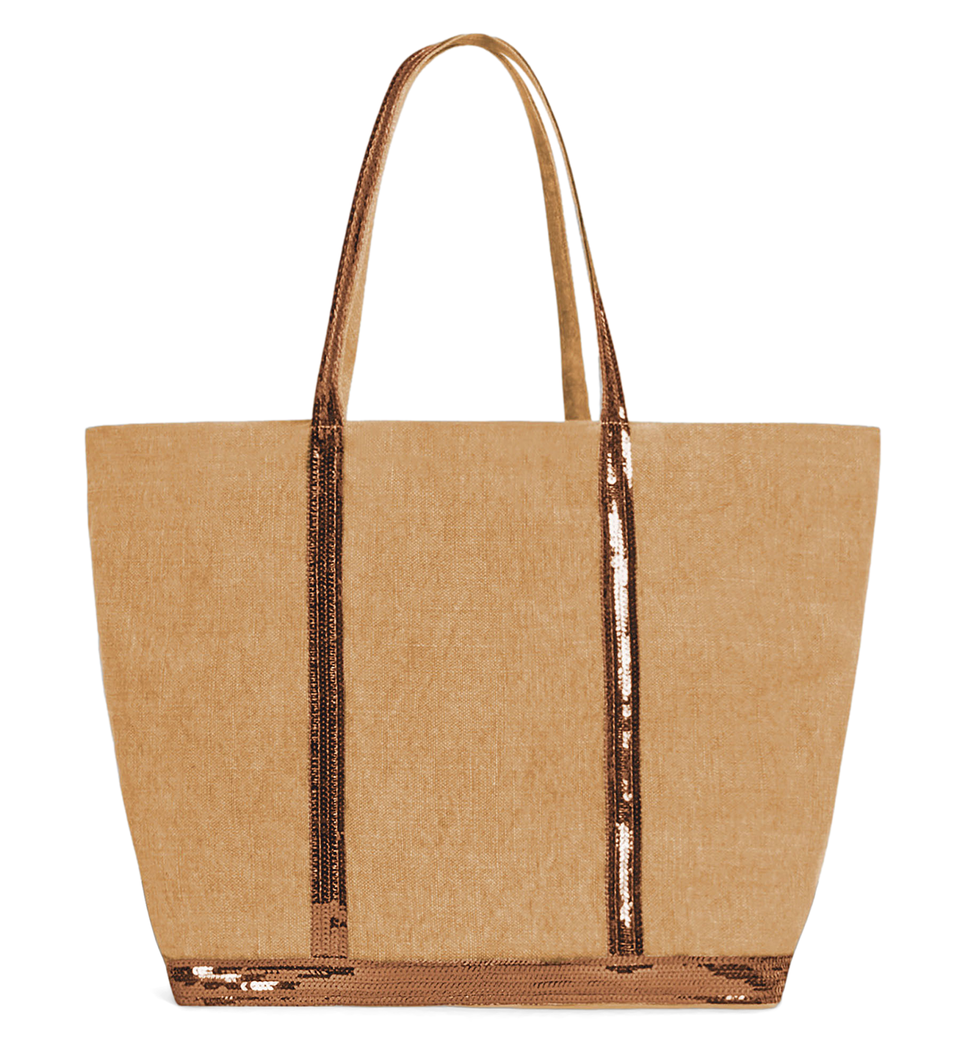Cabas L brodé avec sequins en lin | Marron
