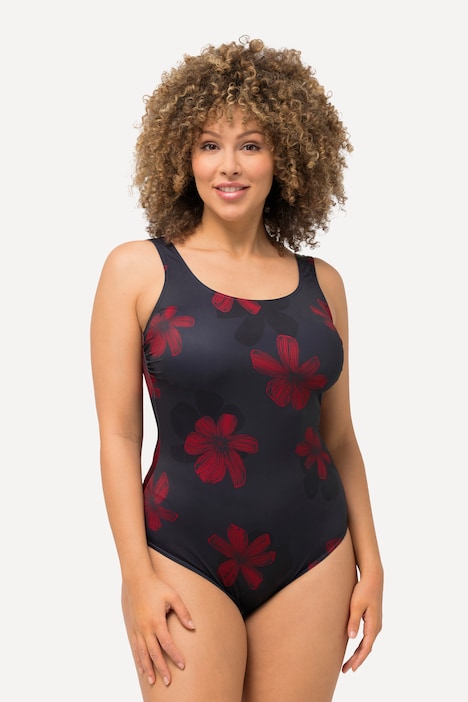 Badeanzug, Blüten, ohne Softcups, Raffung