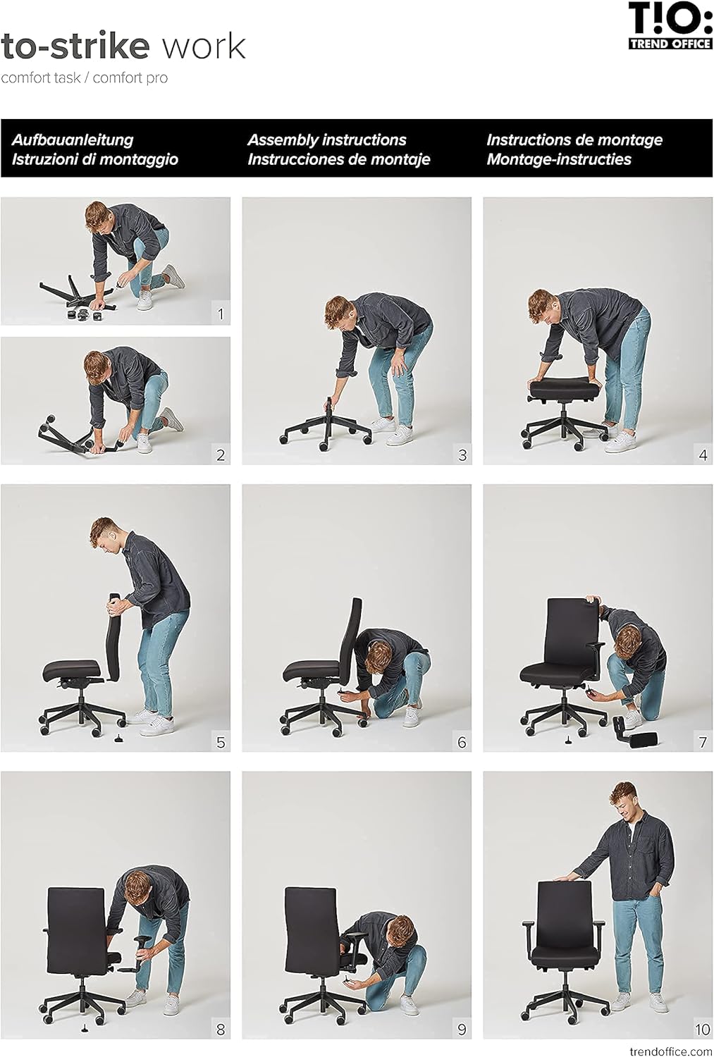 Trendoffice to-Strike Comfort pro sk 9248, Testsieger Stiftung Warentest, ergonomischer Bürostuhl mit 4D-Armlehnen, höhenverstellbare Rückenlehne, by Dauphin (schwarz)