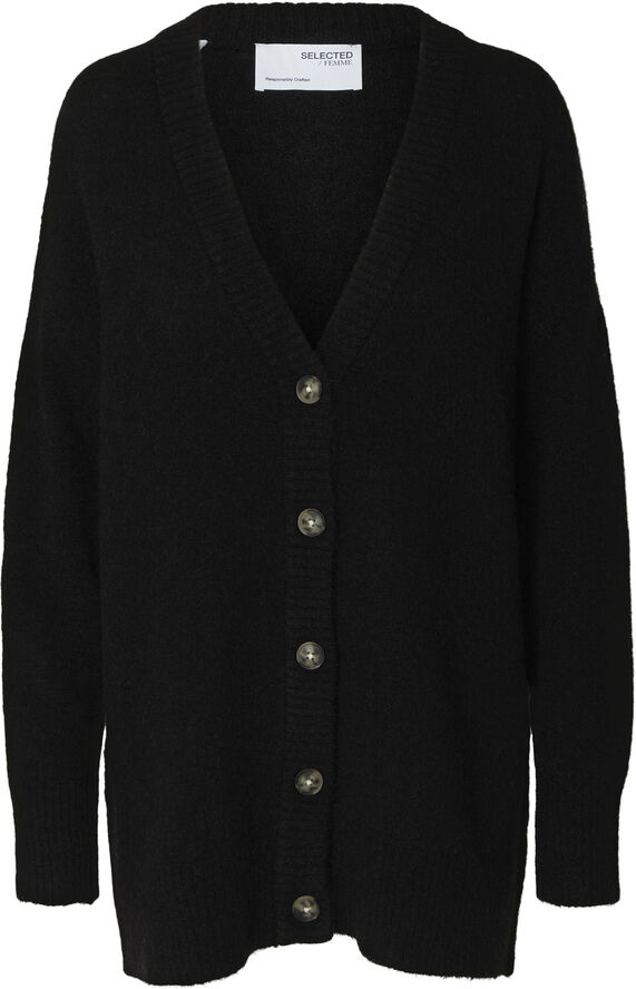 Selected Femme SLFMALINE LS WOOL KNIT LONG CARDIGAN NOO Sort