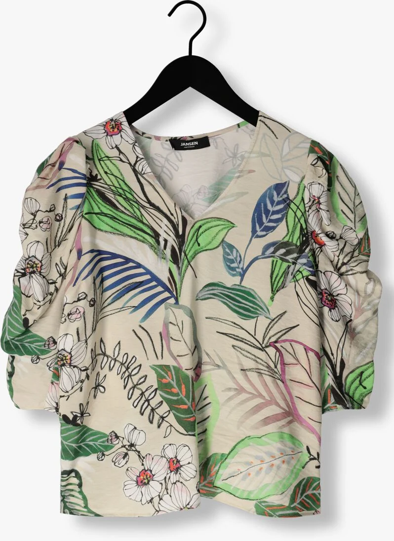 JANSEN AMSTERDAM zand jansen amsterdam top wb180 printed wrinkel detail short sleeve top
