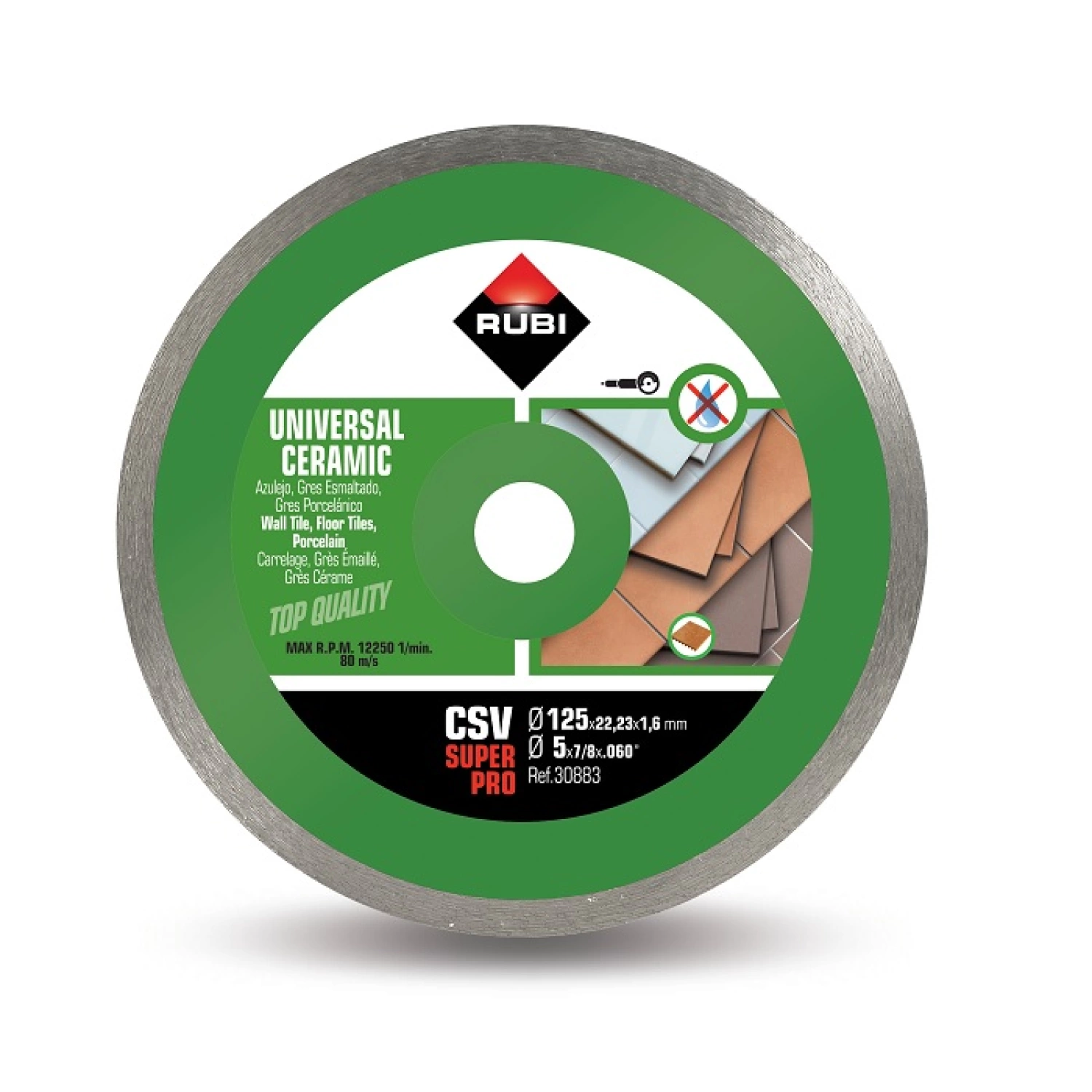 Rubi 30883 CSV Superpro continu diamantzaagblad voor keramische tegels - 22,2 x 125mm