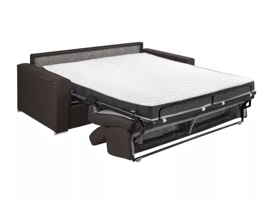 Canapé 2 places convertible express en tissu marron - couchage 120 cm - Matelas 14 cm avec mémoire de forme VIZIR