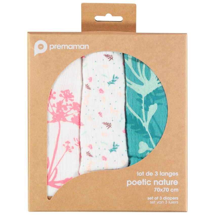 Lot de 3 langes en gaze de coton fille - Ecru