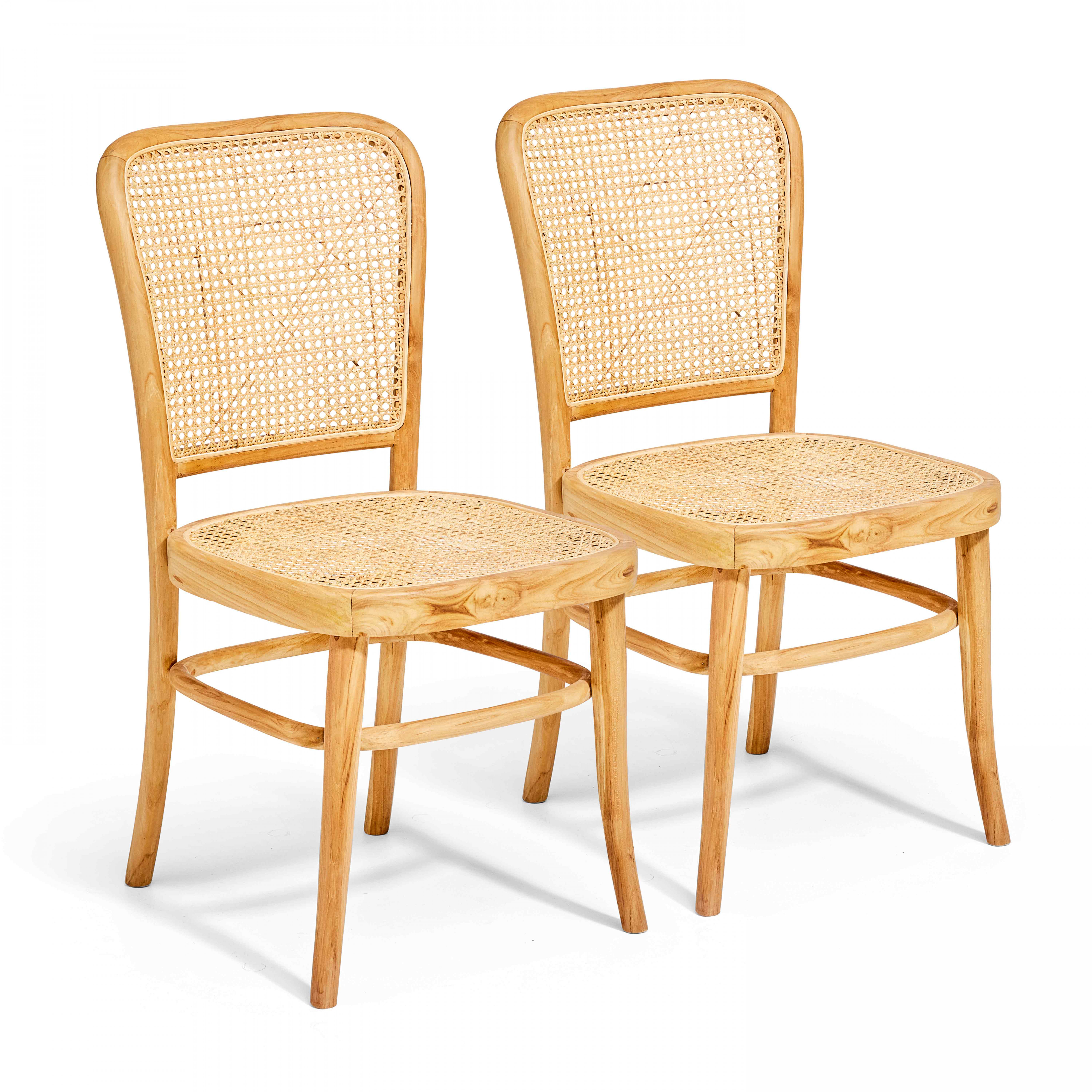 Lot de 2 chaises en rotin naturel et teck massif