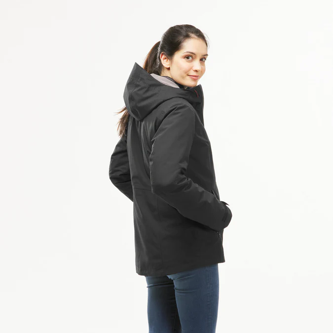Decathlon Forclaz - Jaqueta impermeável 3 em 1 Forclaz para mulheres, ideal para viagens e mochilão, com temperatura de conforto de -8°C (17,6°F).