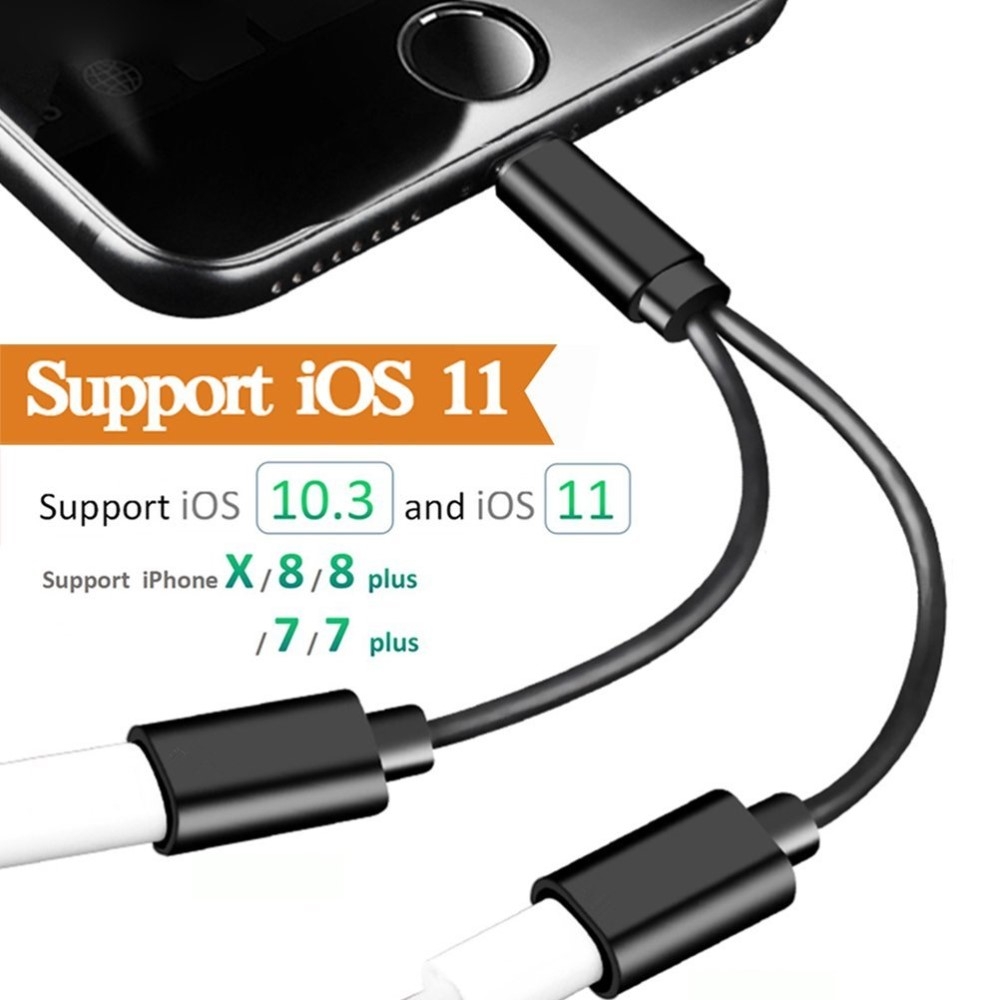 Dual (13cm) Lightning Audio Musik Kopfhörer und Lade Adapter Splitter - Schwarz