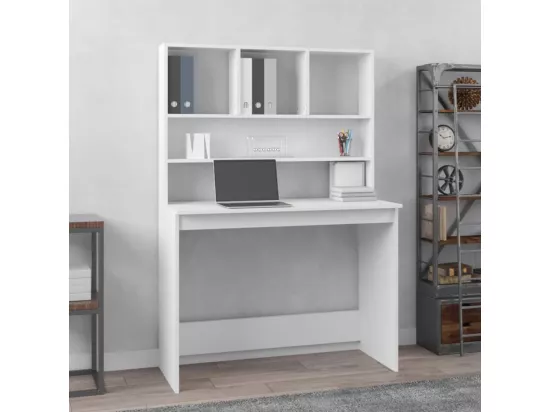 Bureau avec étagères Blanc 102x45x148 cm Bois d'ingénierie