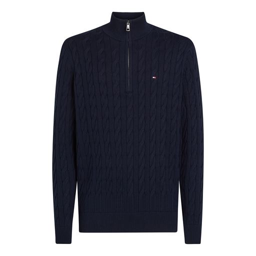 Tommy Hilfiger Classic Cotton Cable Zip Mock Striktrøje, Desert Sky, XL