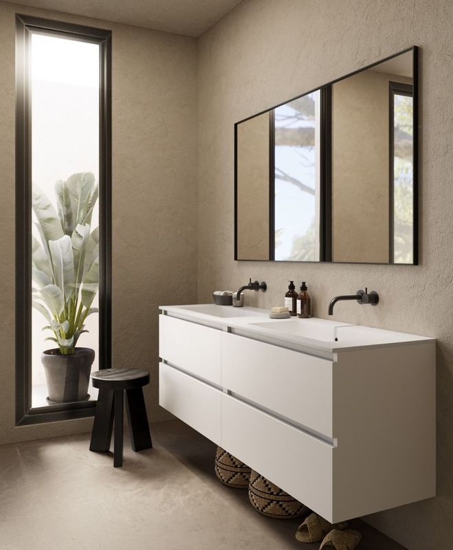 Fontana - Cosmos - Badmeubel - Wit Mat - 160cm met Dubbele Wastafel Zonder Kraangaten