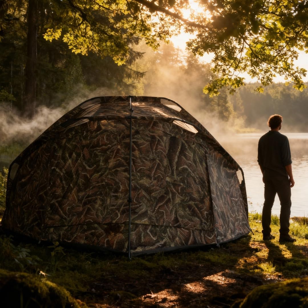 MK-Angelsport Fort Knox 2.0 Ghost 3-4 Personen Angelzelt | Innenhöhe 1,9m | BxTxH : 3,54 m x 3,75 m Karpfenzelt Dome | wasserfestes und temperaturstabiles Angelzelt, inkl. Gummihammer 1-2