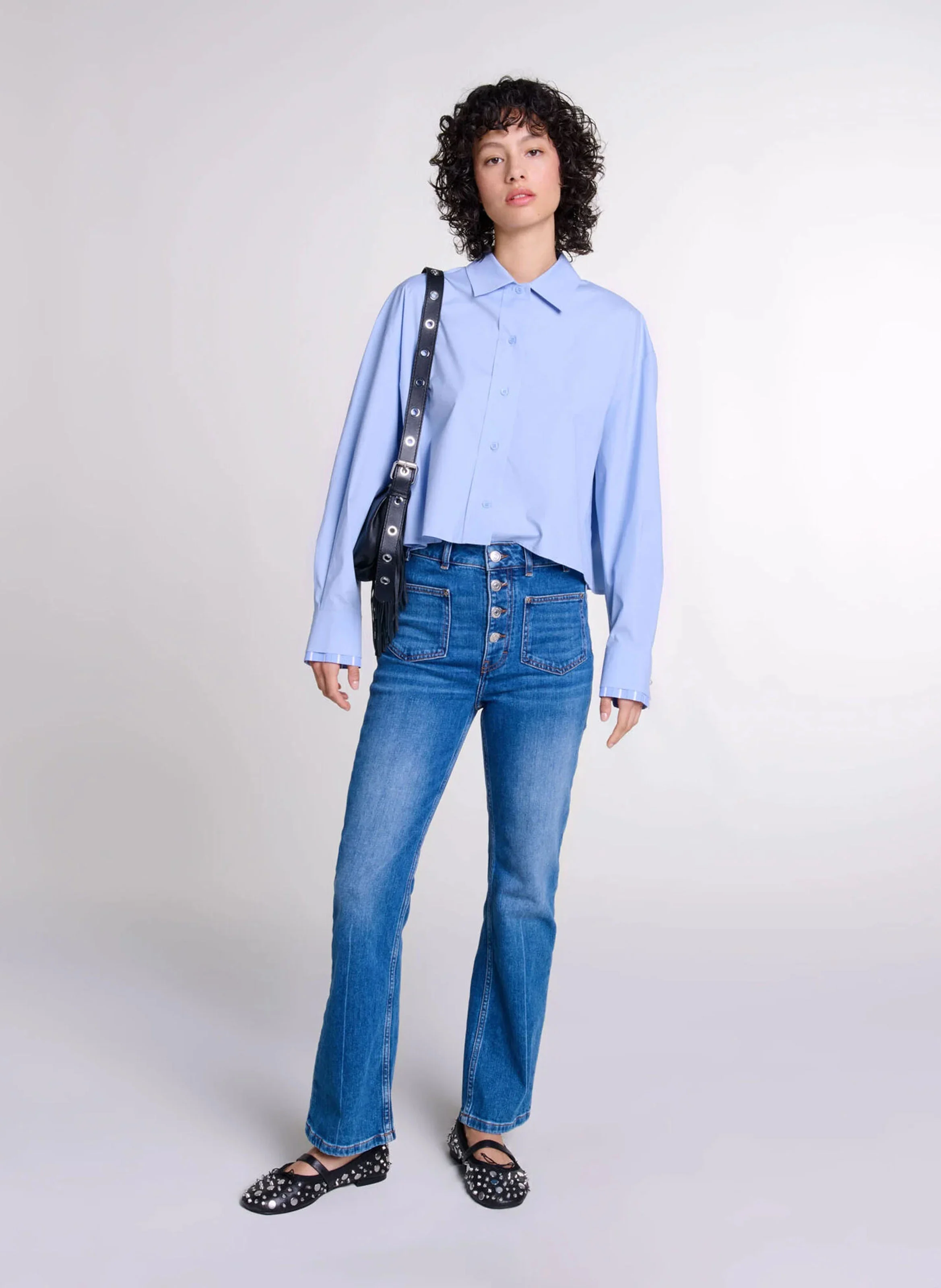 Jean droit en coton mélangé | Bleu