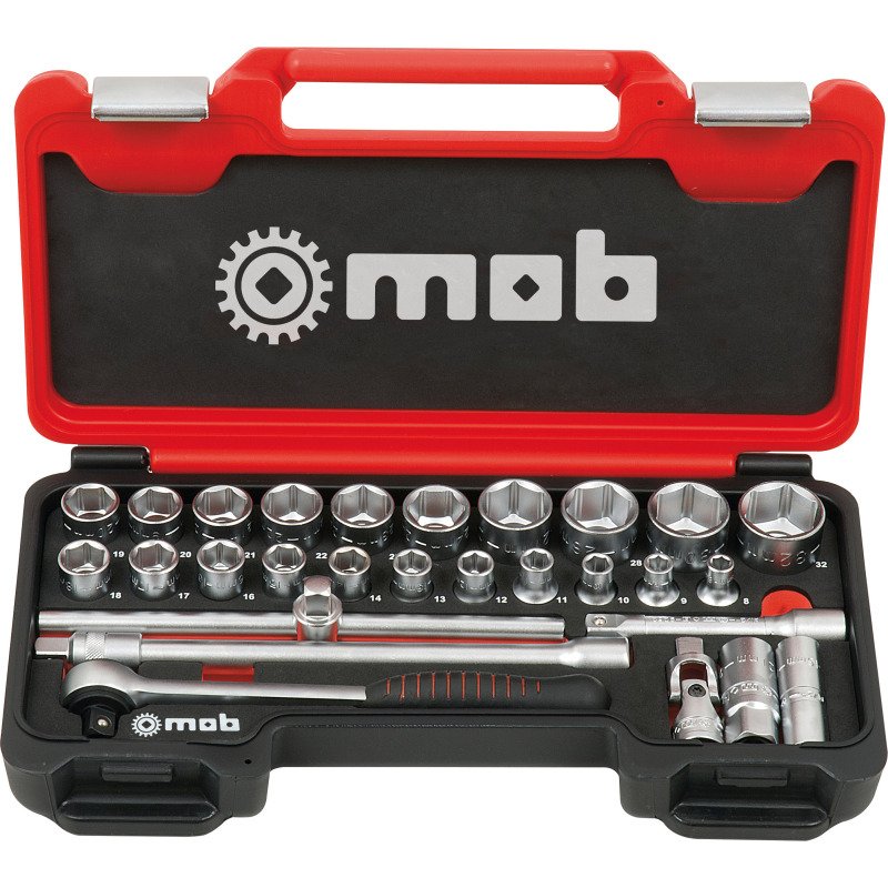 Coffret Box 1/2'' Mob - 28 pièces, 6 pans, Cliquet rond avec mousse de protection