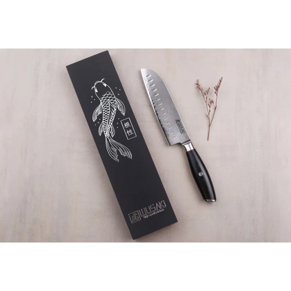 Couteau modèle santoku Wusaki Fujiko Black 18cm manche en pakka Wusaki