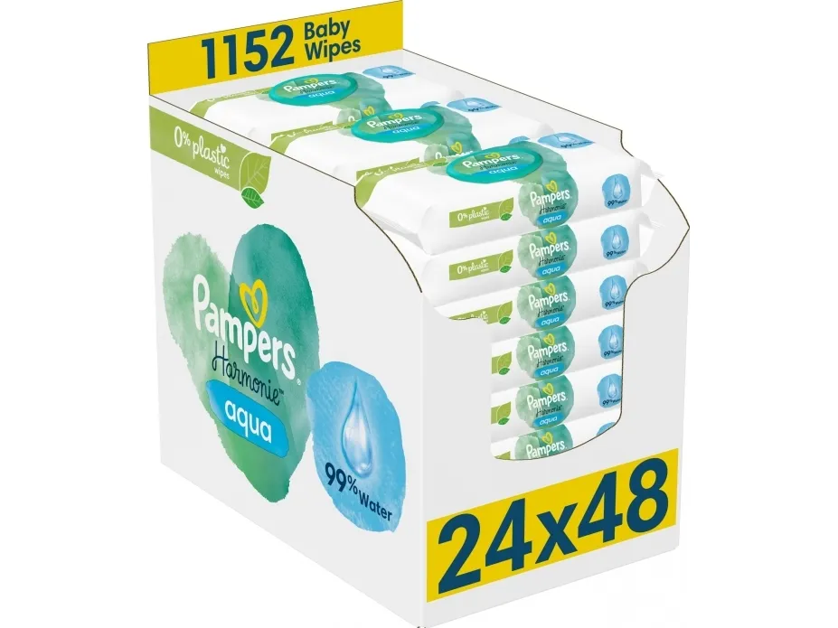 Pampers Harmonie Aqua vådservietter 0% plast 24x48 stk.