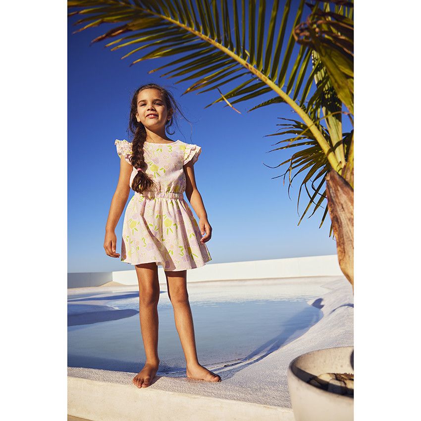 Robe en toile imprimé fruits pour fille - Rose