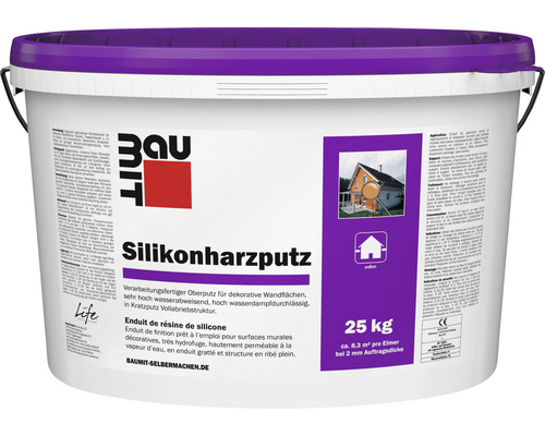 Baumit siliconenharspleister, gevelpleister met gegroefde pleisterstructuur, 2 mm, wit, 25 kg