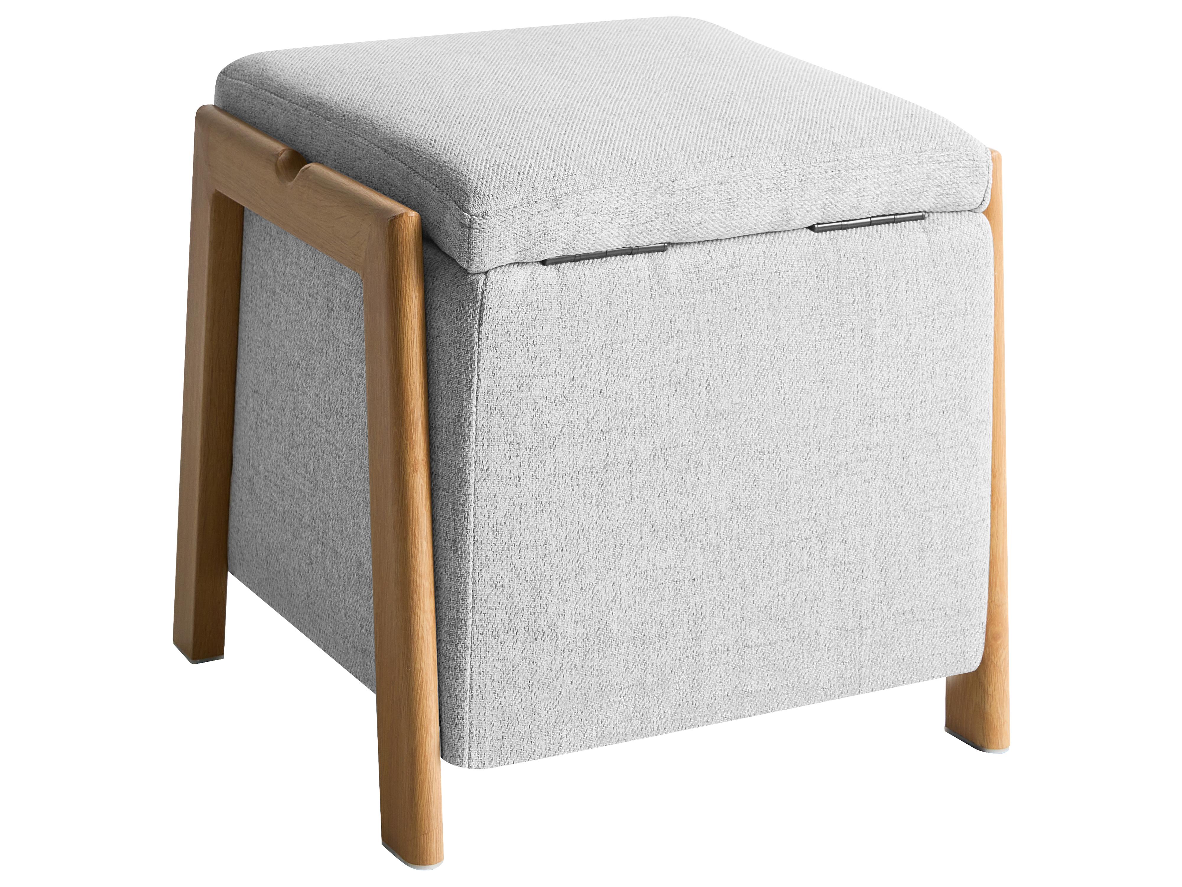 Poef met opbergruimte EDLAND Stof 45 cm 43 cm Lichtgrijs