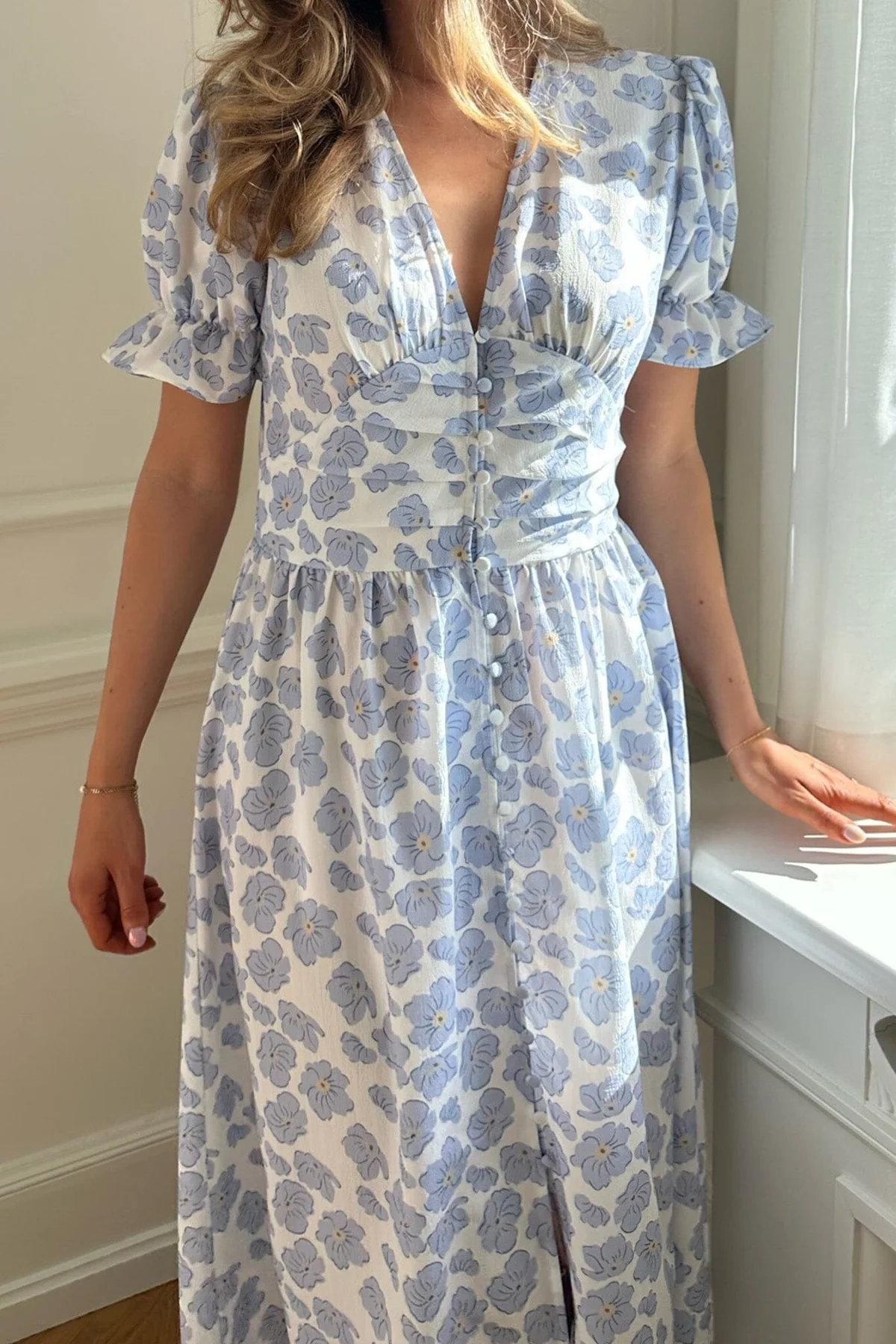 BYIC Adelic Long Ss Dress bdf blue dazzling flower