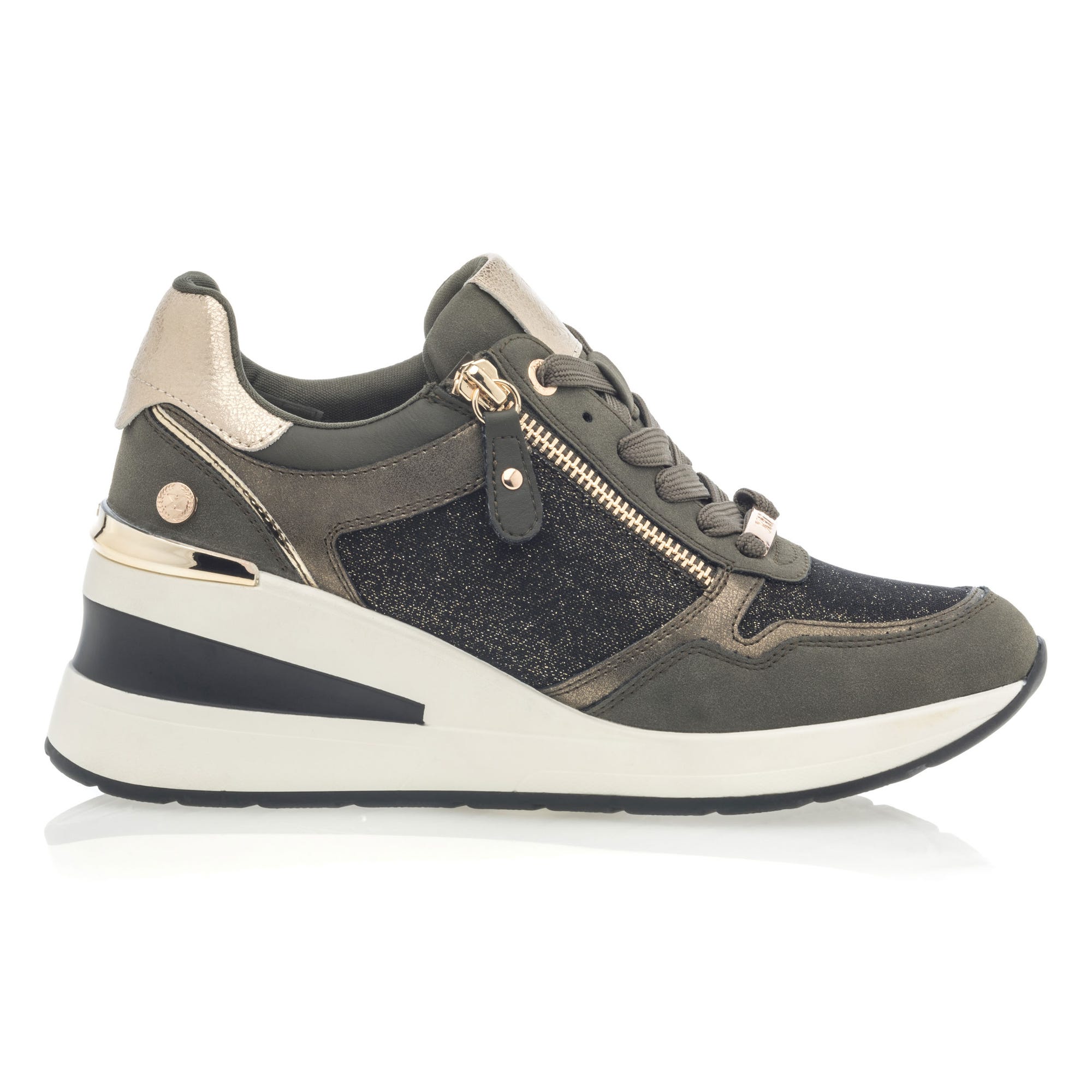Baskets basses à talon compensé Femme kaki