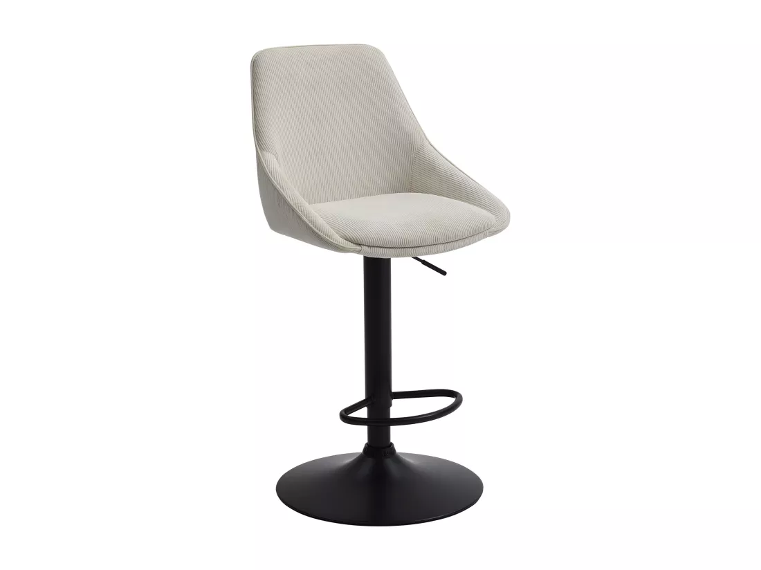 Lot de 2 tabourets de bar en velours côtelé et métal noir - Hauteur réglable - Crème - MASURIE