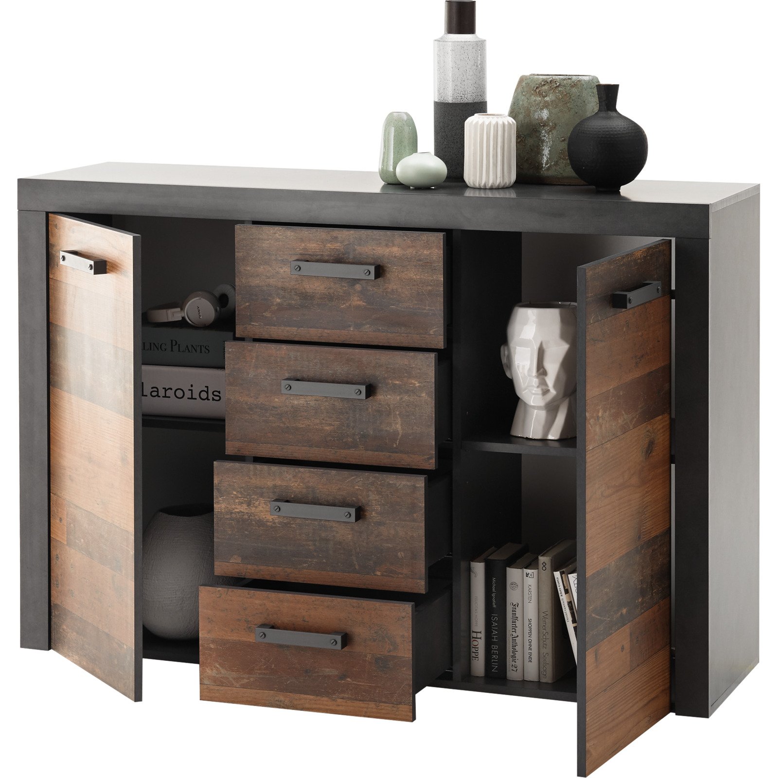 Kommode India 135 Dekor Old Wood Matera anthrazit 135 x 92 x 38 cm