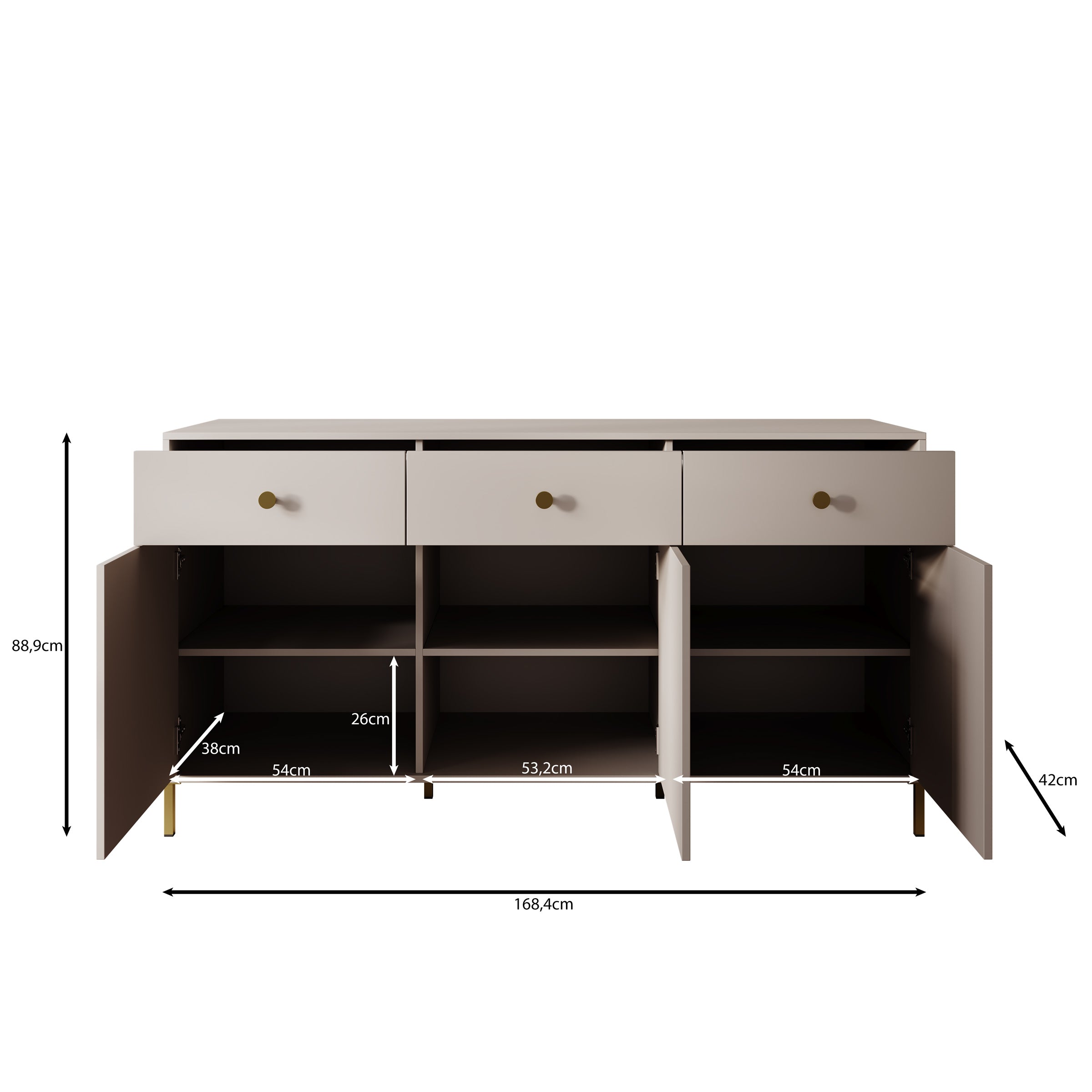 Syran - Dressoir - Beige - 168x42x90 cm