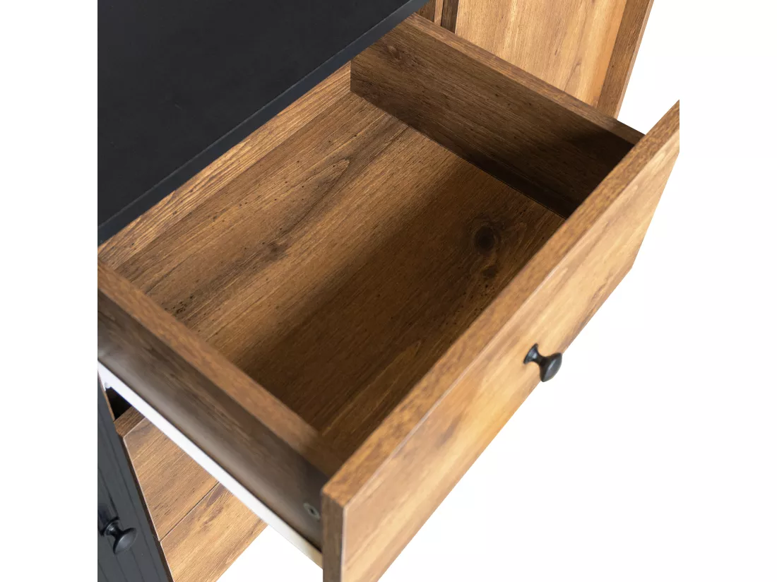Buffet contemporain - 2 portes et 3 tiroirs - Noir & Naturel