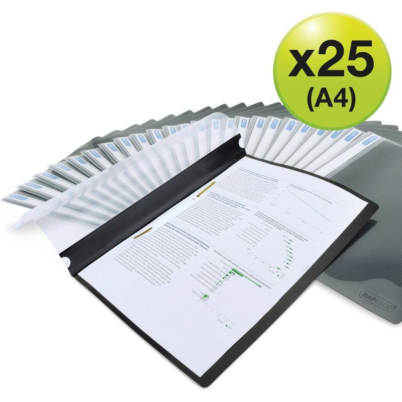 Chemise de présentation à lamelles Rapesco 22,9 x 30,9 cm noires - lot de 25