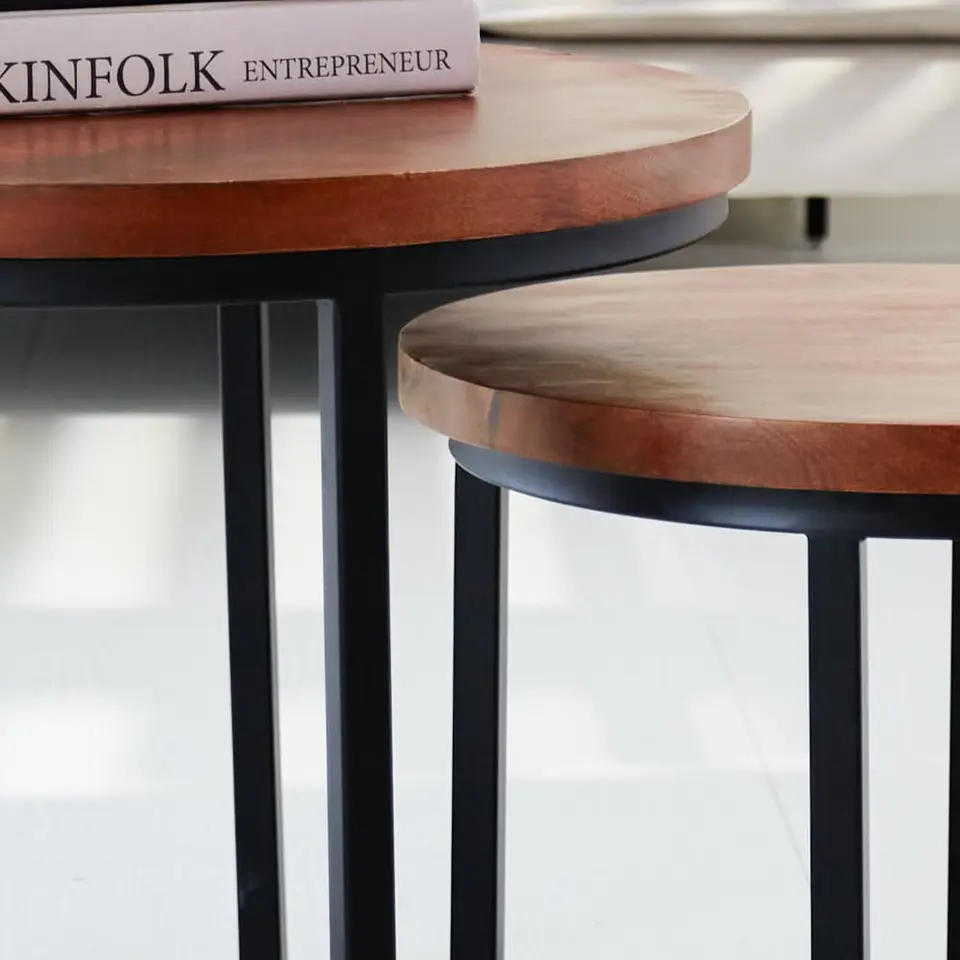 Industriële salontafel set van 2 Rosa - 53x53x45 cm - Mangohout - Bruin