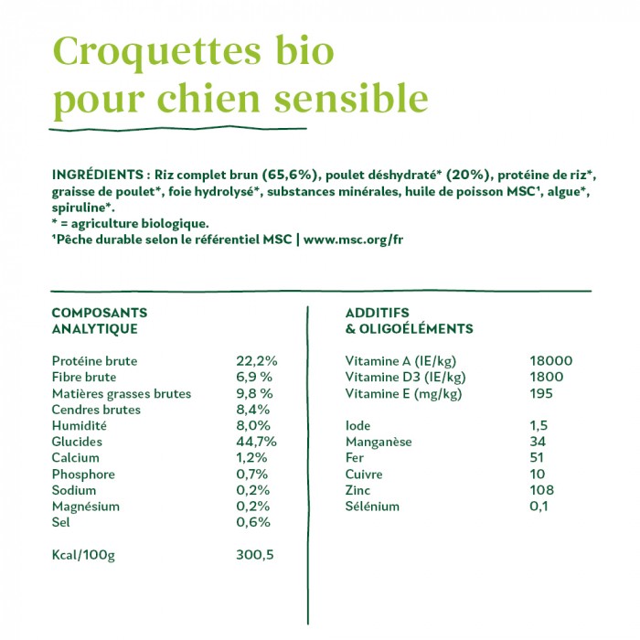 Yarrah croquettes bio pour chien sensible