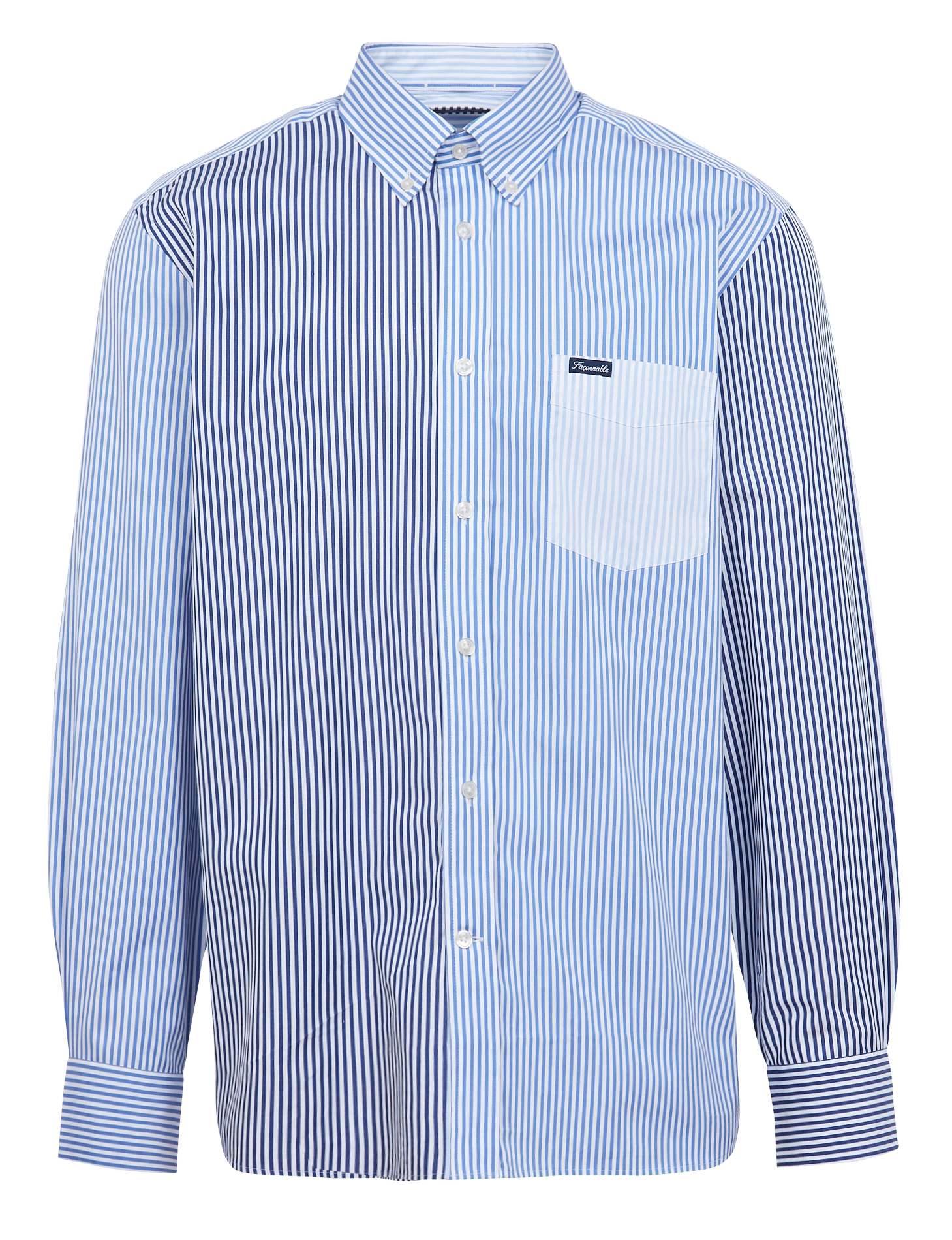 Chemise col classique rayée en coton | Bleu