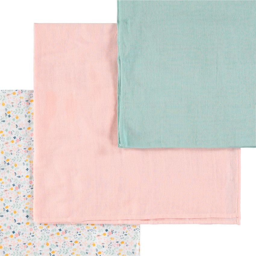 Set de 3 langes en coton à motifs animaux de la forêt - Rose