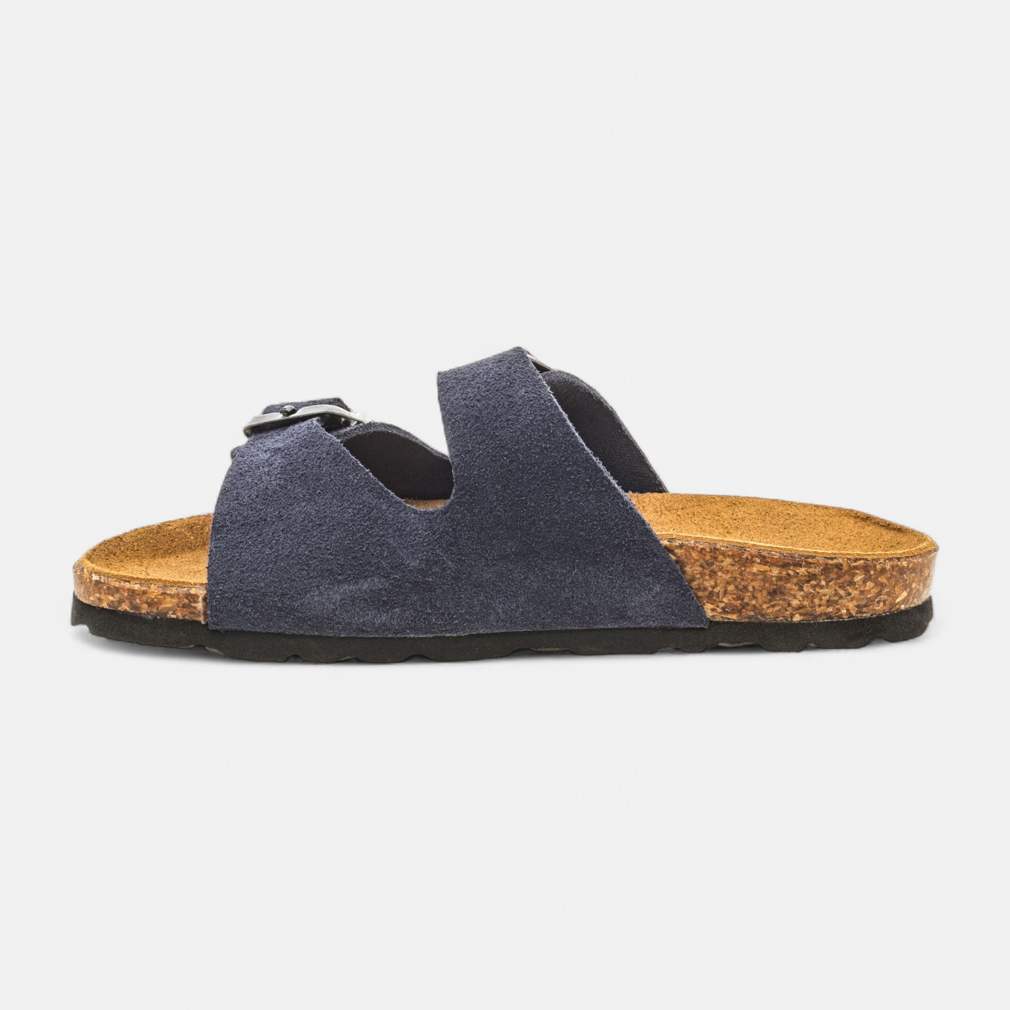 Mules semelle liège Garçon en cuir bleu marine