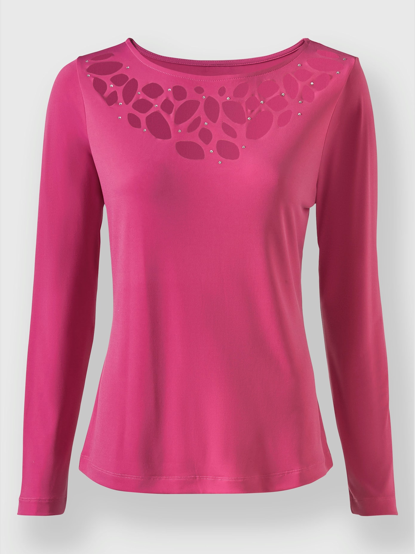 T-shirt motif à découpes raffiné avec petites pierres brillantes fantaisie à l'encolure
