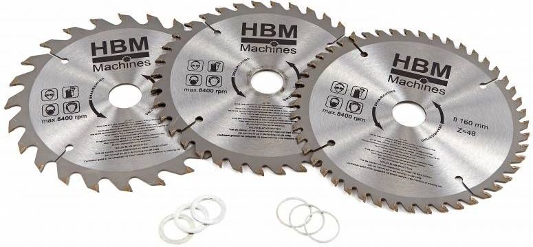 HBM Cirkelzaagbladenset - 160 mm - 3 Delig
