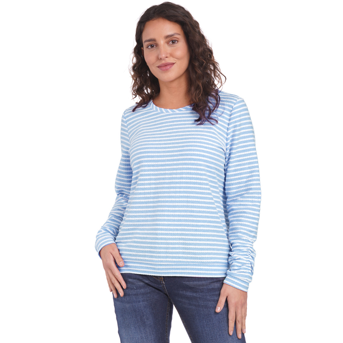 Gina Benotti Damen Langarmshirt mit Raffung hellblau