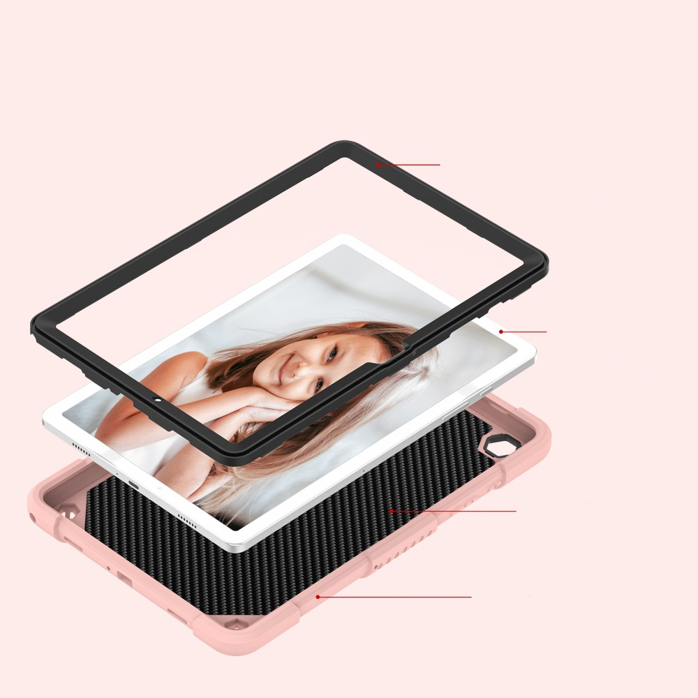 Samsung Galaxy Tab A9  Plus 2in1 Hybrid Outdoor Silikon Case Hülle mit Schmetterling Kickstand und Schultergurt - Rosa