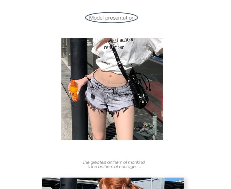 Okalpis - Lage taille denim hotpants met kwastjes