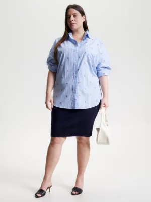 Camisa oversized com monograma e listras curvas
