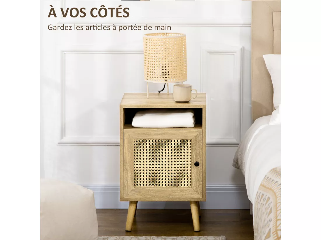 Chevet style bohème - table de nuit design - placard, niche - aspect bois manguier rotin