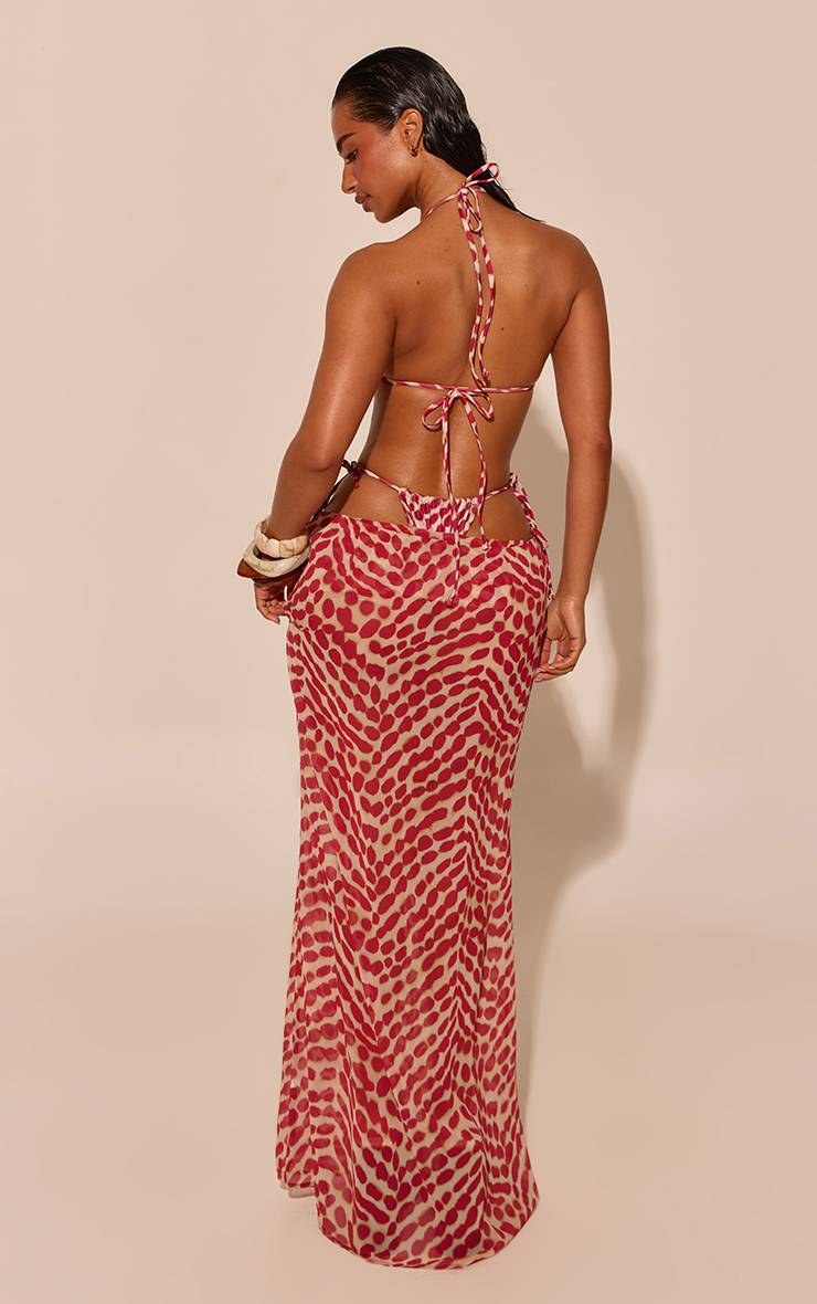 Rouge Jupe Longue En Mousseline Imprimée Taille Basse Effet Flou