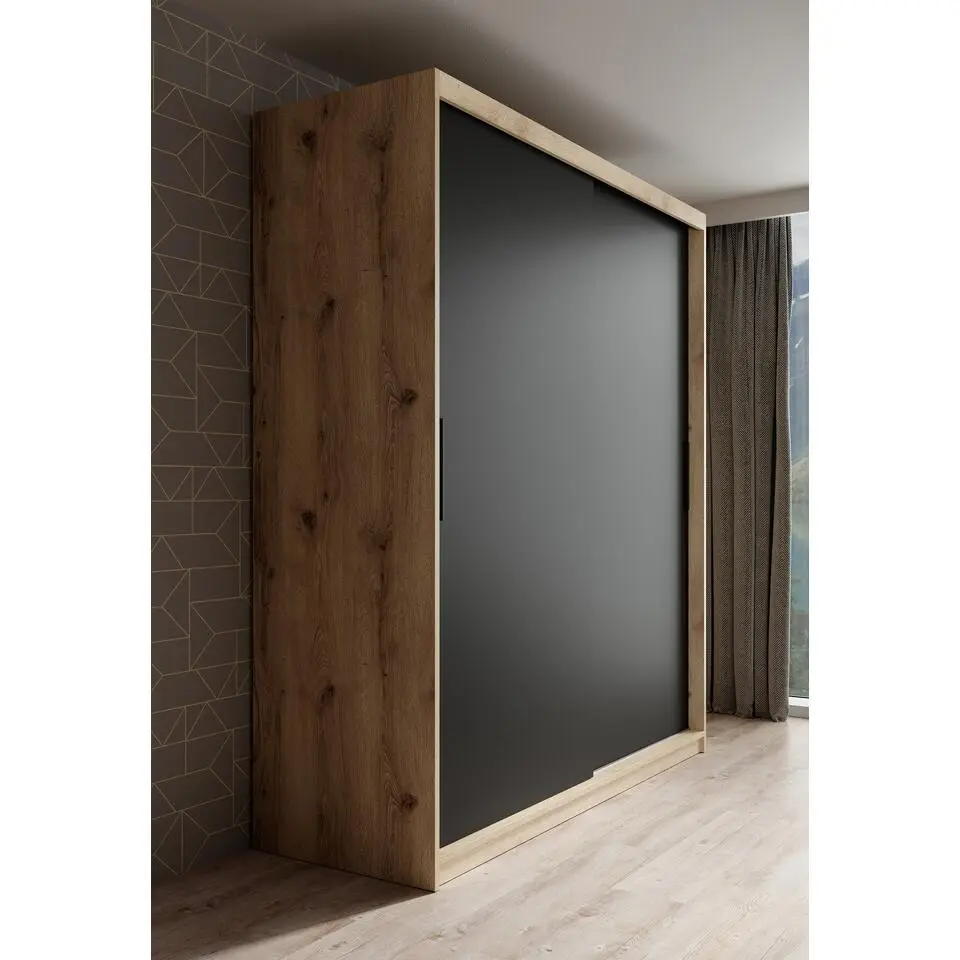 Meubella - Kledingkast Luxor - Zwart - Eiken - 180 cm