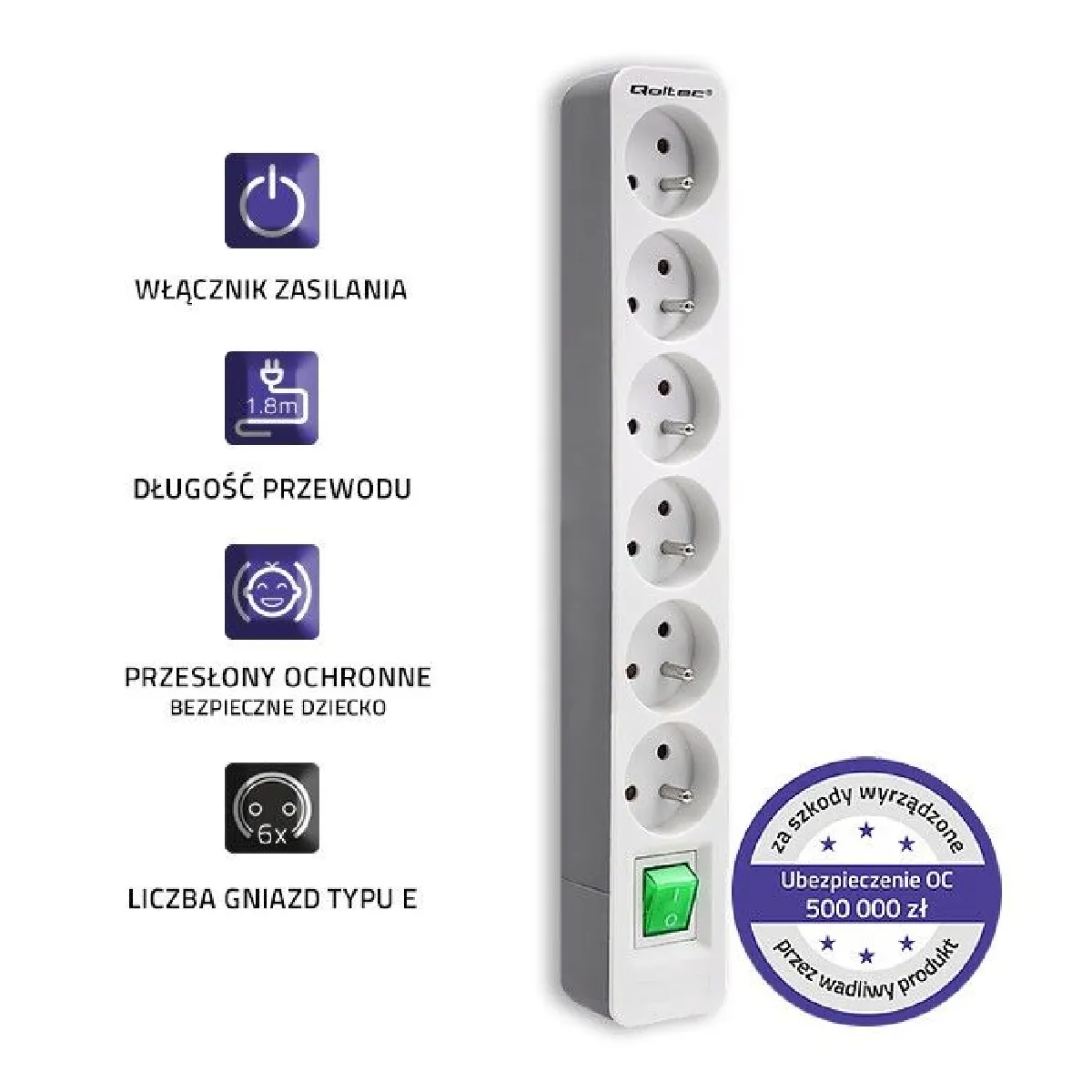 Multiprise Qoltec 6 Prises