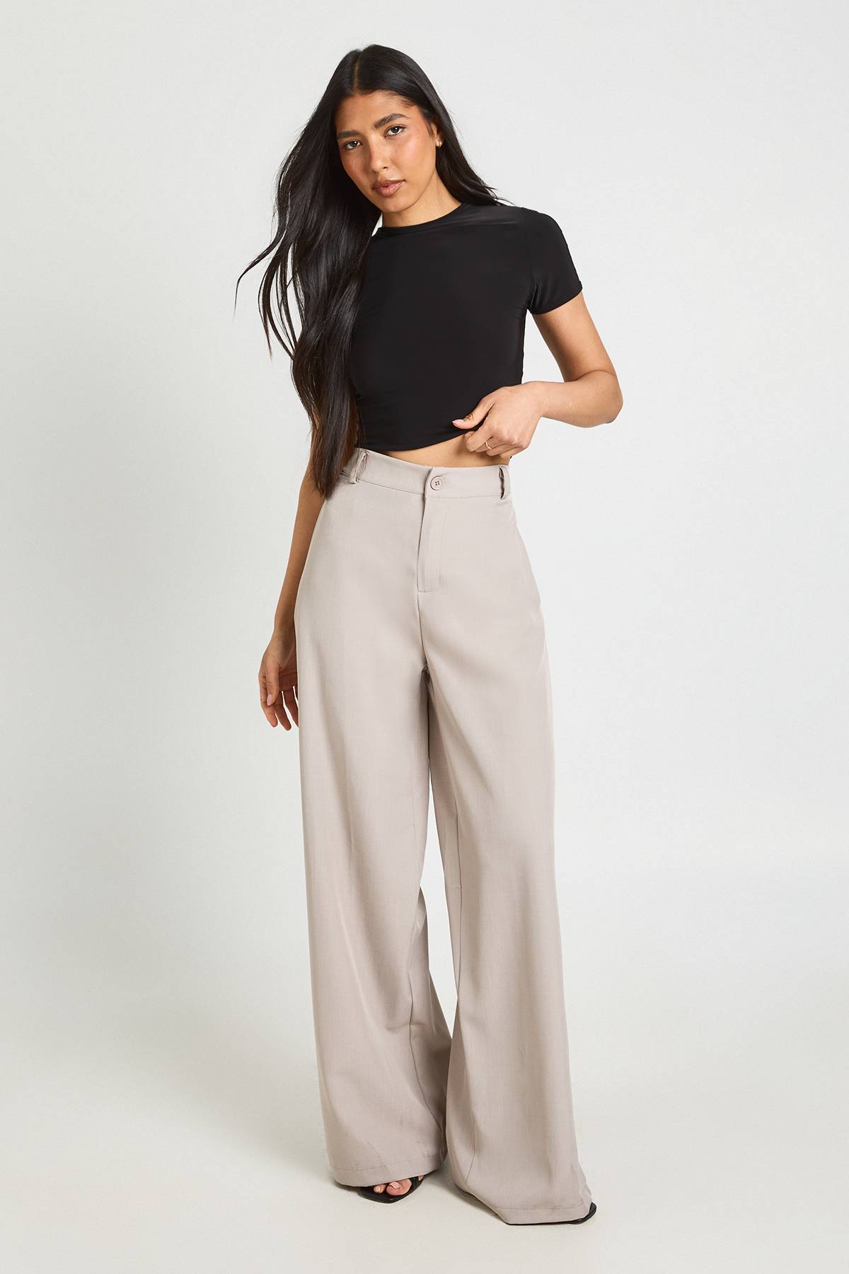 boohoo Pantalon Droit Taille Haute Pour Grandes Tailles