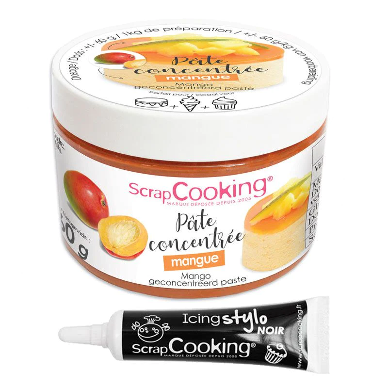 Pâte de fruits concentrée 30 g mangue + Stylo de glaçage noir Scrapcoo