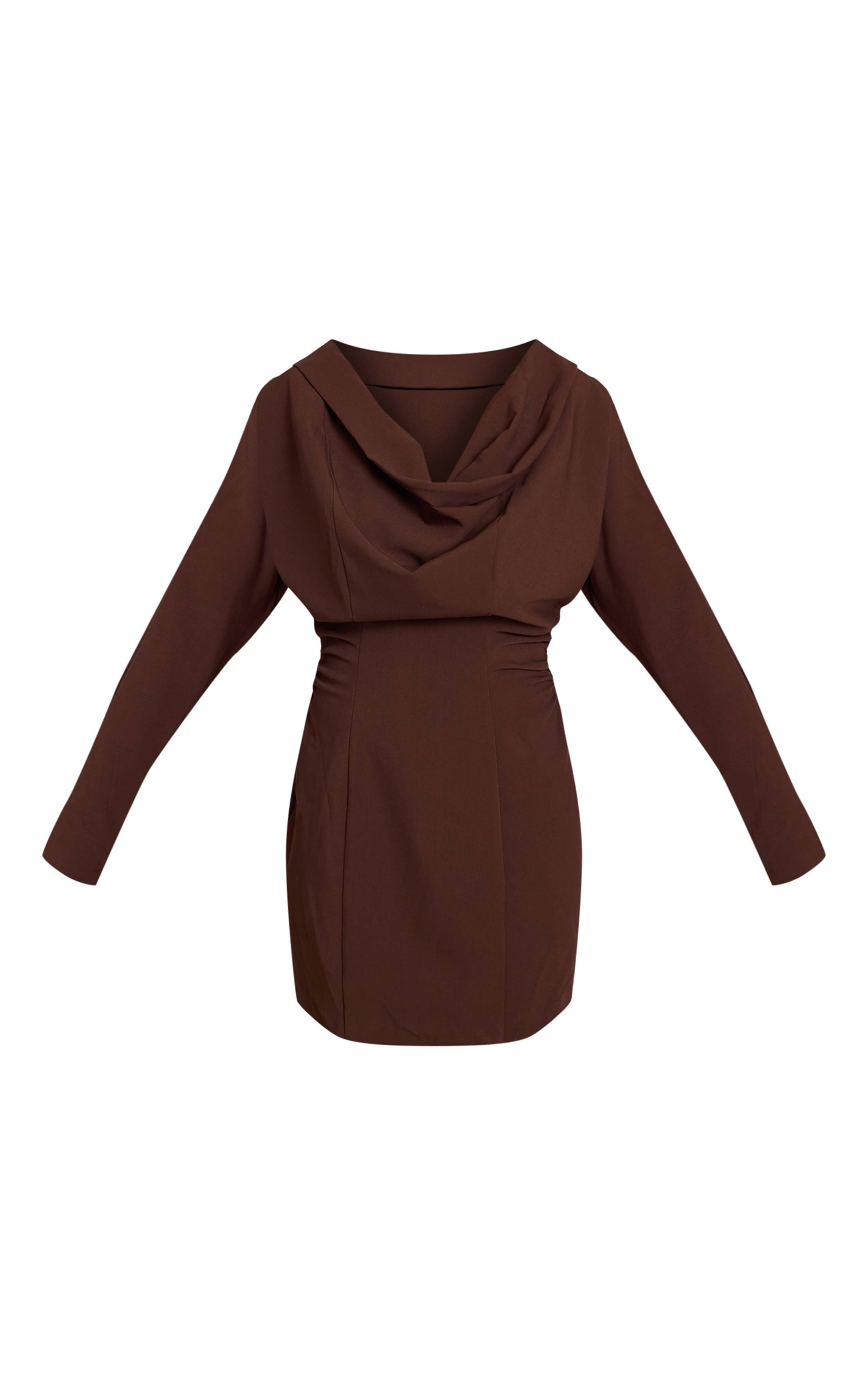 Chocolat Robe Ajustée Tissée À Col Drapé